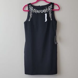 White House Black Market Black Dress with Silver Rhinestone Embellishments